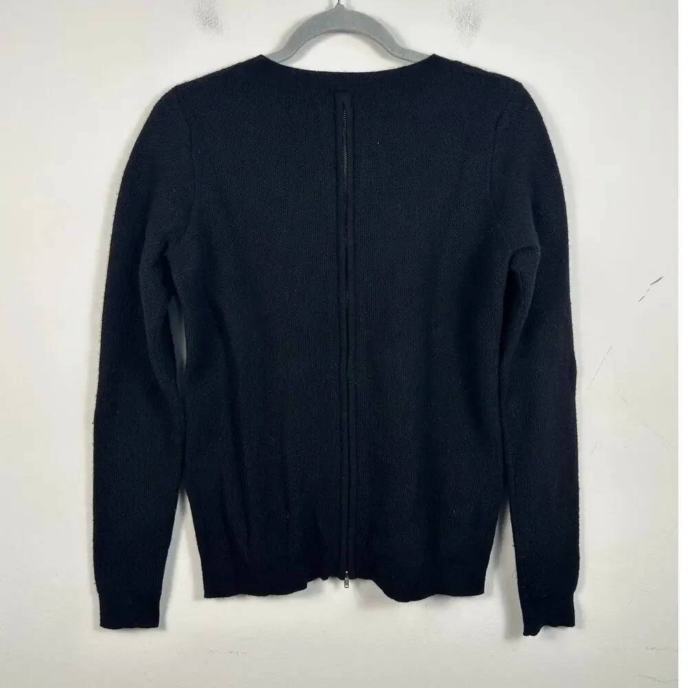 Kokun Sweater Women XS Black Excellent‎ Cashmere Textured Zipper Back Crewneck